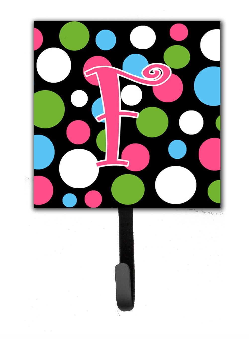 Letter F Initial Monogram - Polkadots and Pink Leash Holder or Key Hook by Caroline&#39;s Treasures