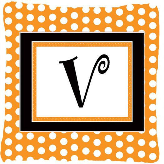 Monogram Initial V Orange Polkadots Decorative   Canvas Fabric Pillow CJ1033 - the-store.com