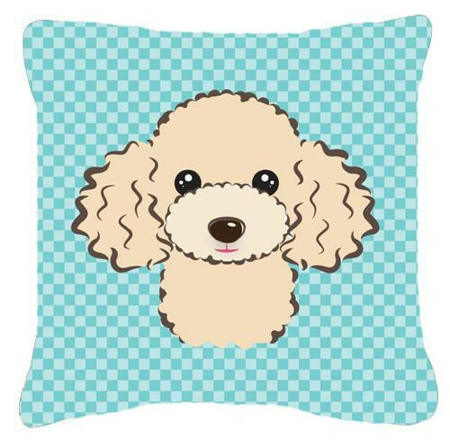 Checkerboard Blue Buff Poodle Canvas Fabric Decorative Pillow BB1196PW1414 - the-store.com