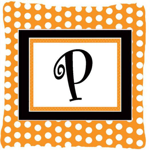 Monogram Initial P Orange Polkadots Decorative   Canvas Fabric Pillow CJ1033 - the-store.com