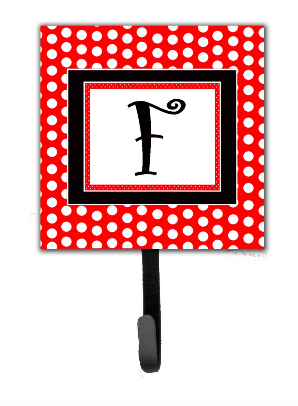 Letter F Initial Monogram - Red Black Polka Dots Leash Holder or Key Hook by Caroline&#39;s Treasures