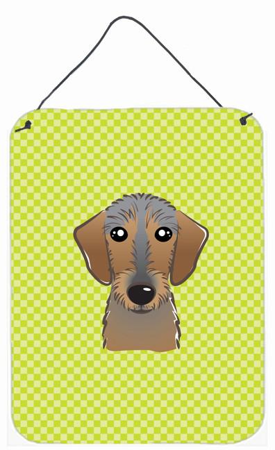 Checkerboard Lime Green Wirehaired Dachshund Wall or Door Hanging Prints by Caroline&#39;s Treasures