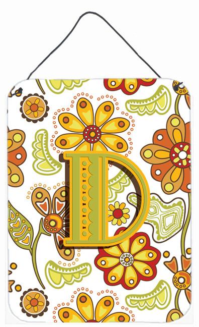Letter D Floral Mustard and Green Wall or Door Hanging Prints CJ2003-DDS1216 by Caroline&#39;s Treasures