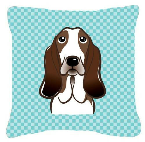 Checkerboard Blue Basset Hound Canvas Fabric Decorative Pillow BB1181PW1414 - the-store.com