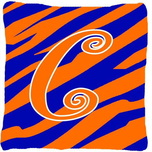 Monogram Initial C Tiger Stripe Blue and Orange Decorative Canvas Fabric Pillow - the-store.com