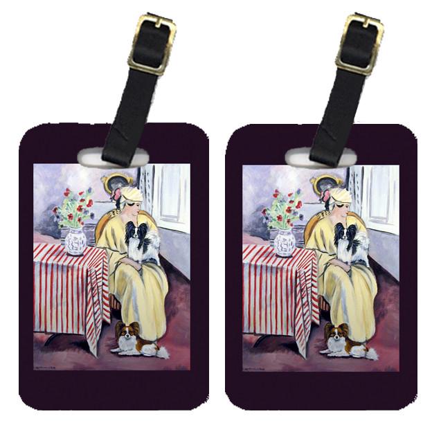 Lady with her Papillon Luggage Tags Pair of 2 by Caroline&#39;s Treasures