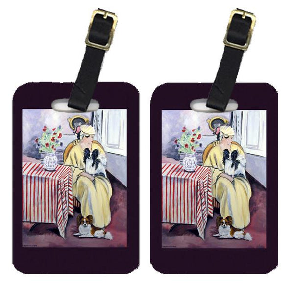Lady with her Papillon Luggage Tags Pair of 2 by Caroline's Treasures