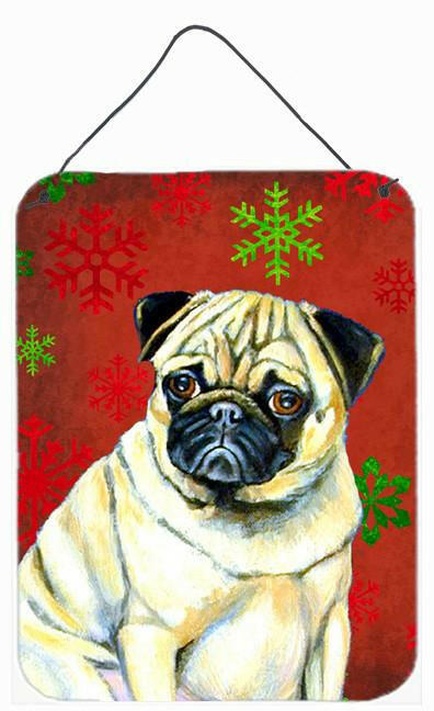 Pug Red and Green Snowflakes Holiday Christmas Wall or Door Hanging Prints by Caroline&#39;s Treasures