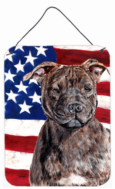 Staffordshire Bull Terrier Staffie with American Flag USA Wall or Door Hanging Prints SC9633DS1216 by Caroline's Treasures