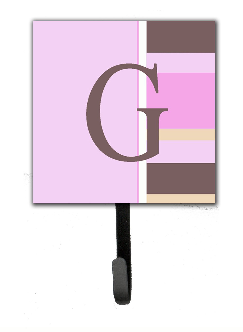 Letter G Initial Monogram - Pink Stripes Leash Holder or Key Hook by Caroline&#39;s Treasures