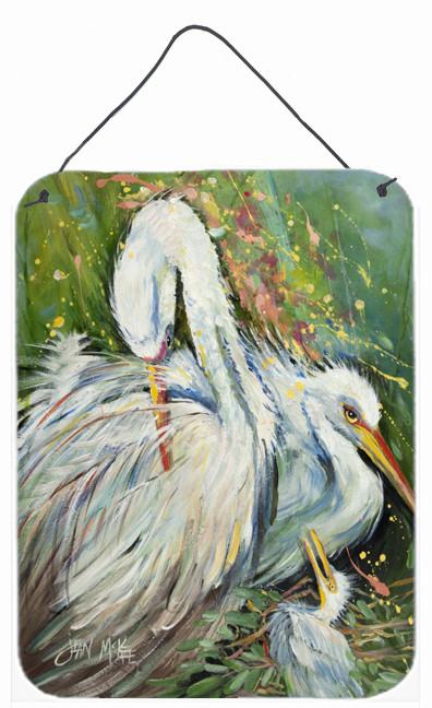 White Egret in the Rain Wall or Door Hanging Prints JMK1139DS1216 by Caroline's Treasures