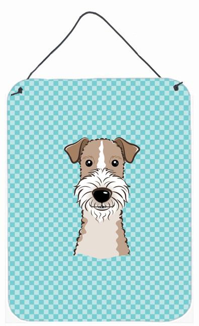 Checkerboard Blue Wire Haired Fox Terrier Wall or Door Hanging Prints by Caroline&#39;s Treasures