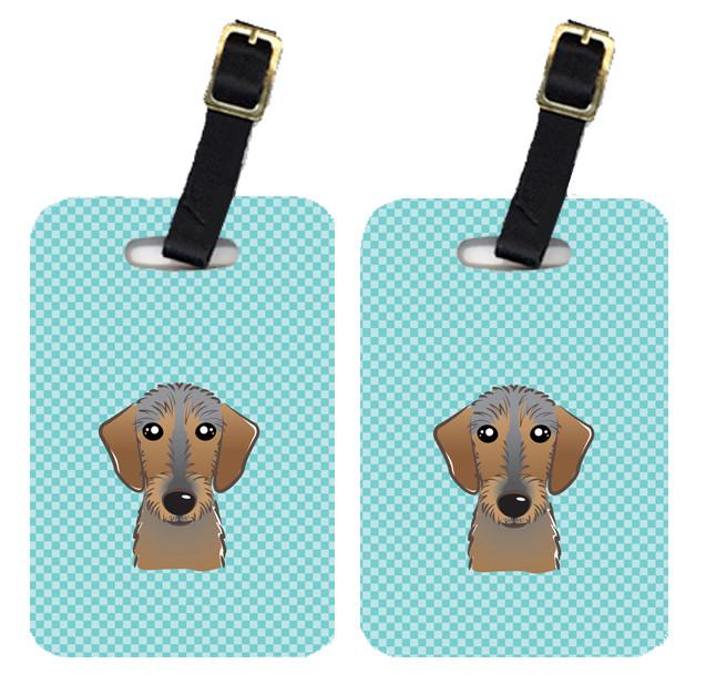 Pair of Checkerboard Blue Wirehaired Dachshund Luggage Tags BB1171BT by Caroline&#39;s Treasures