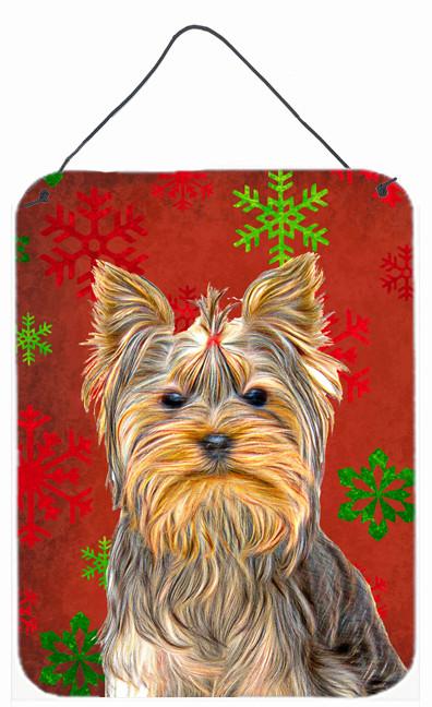 Red Snowflakes Holiday Christmas  Yorkie / Yorkshire Terrier Wall or Door Hanging Prints KJ1184DS1216 by Caroline&#39;s Treasures