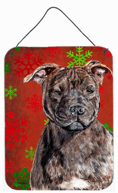 Staffordshire Bull Terrier Staffie Red Snowflakes Holiday Wall or Door Hanging Prints SC9753DS1216 by Caroline&#39;s Treasures