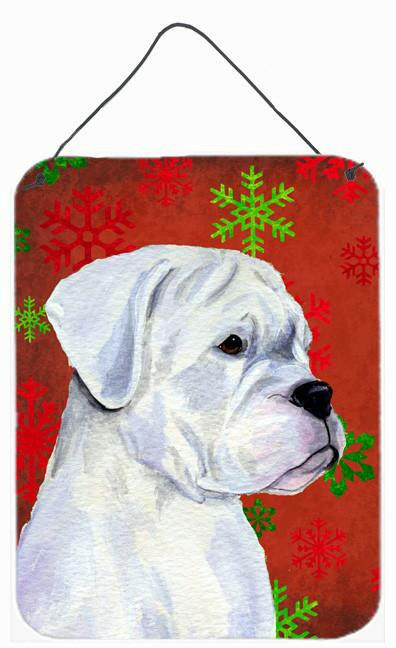 Boxer Red and Green Snowflakes Holiday Christmas Wall or Door Hanging Prints by Caroline&#39;s Treasures