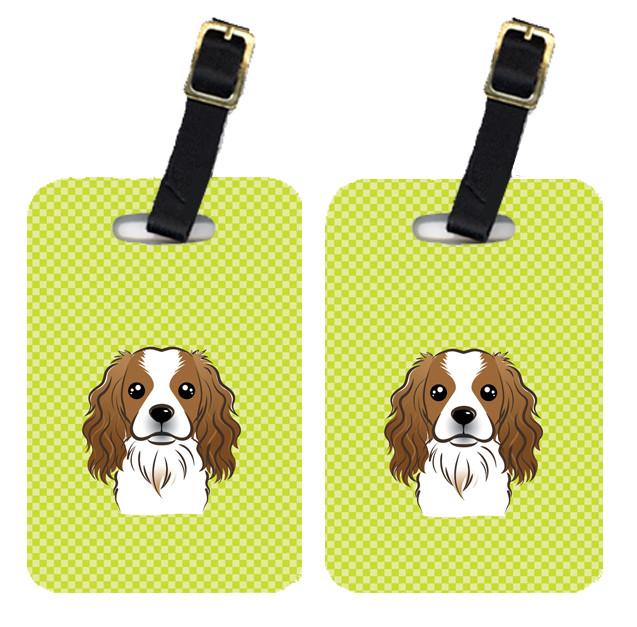 Pair of Checkerboard Lime Green Cavalier Spaniel Luggage Tags BB1286BT by Caroline&#39;s Treasures
