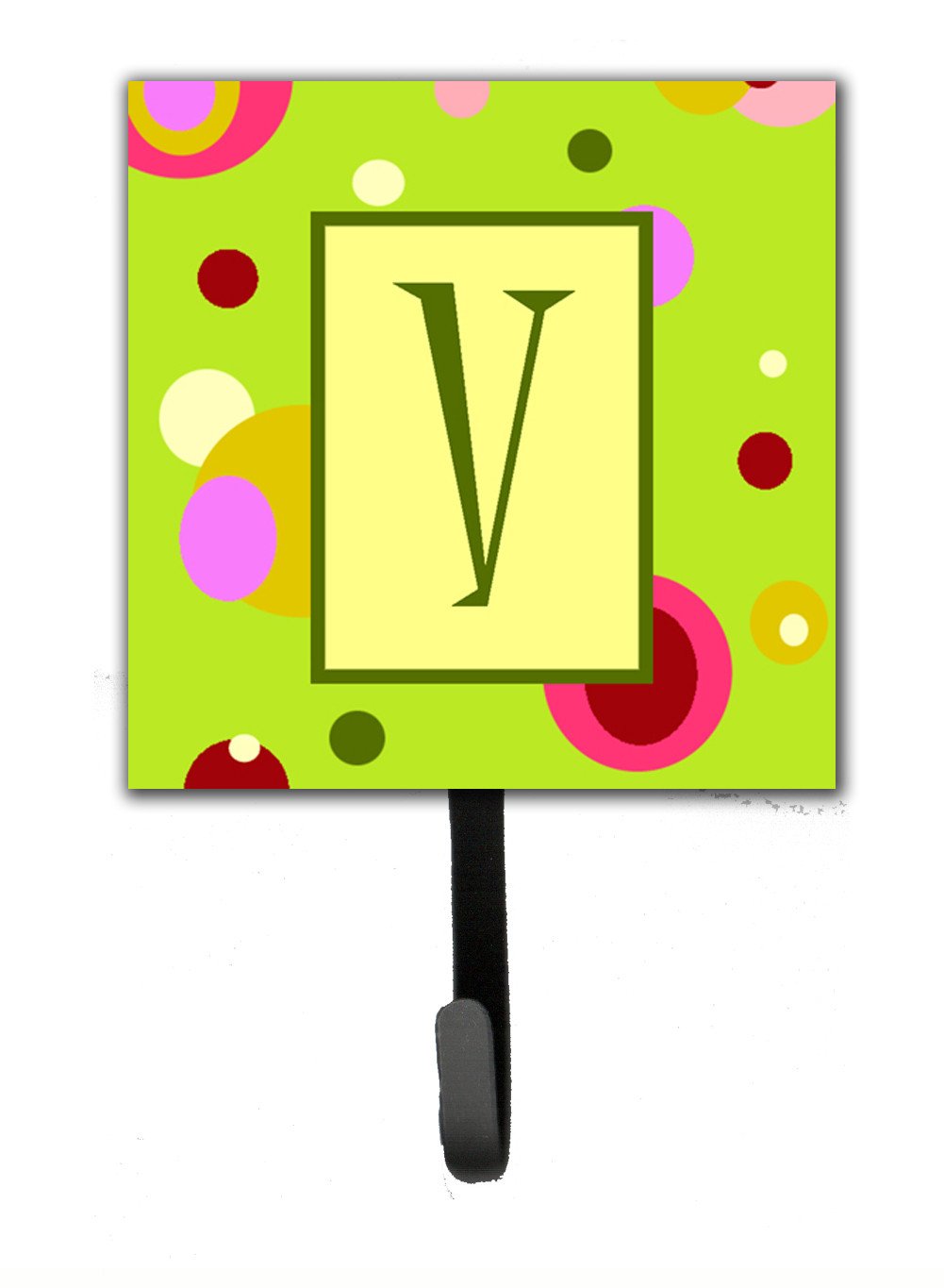 Letter V Initial Monogram - Green Leash Holder or Key Hook by Caroline&#39;s Treasures