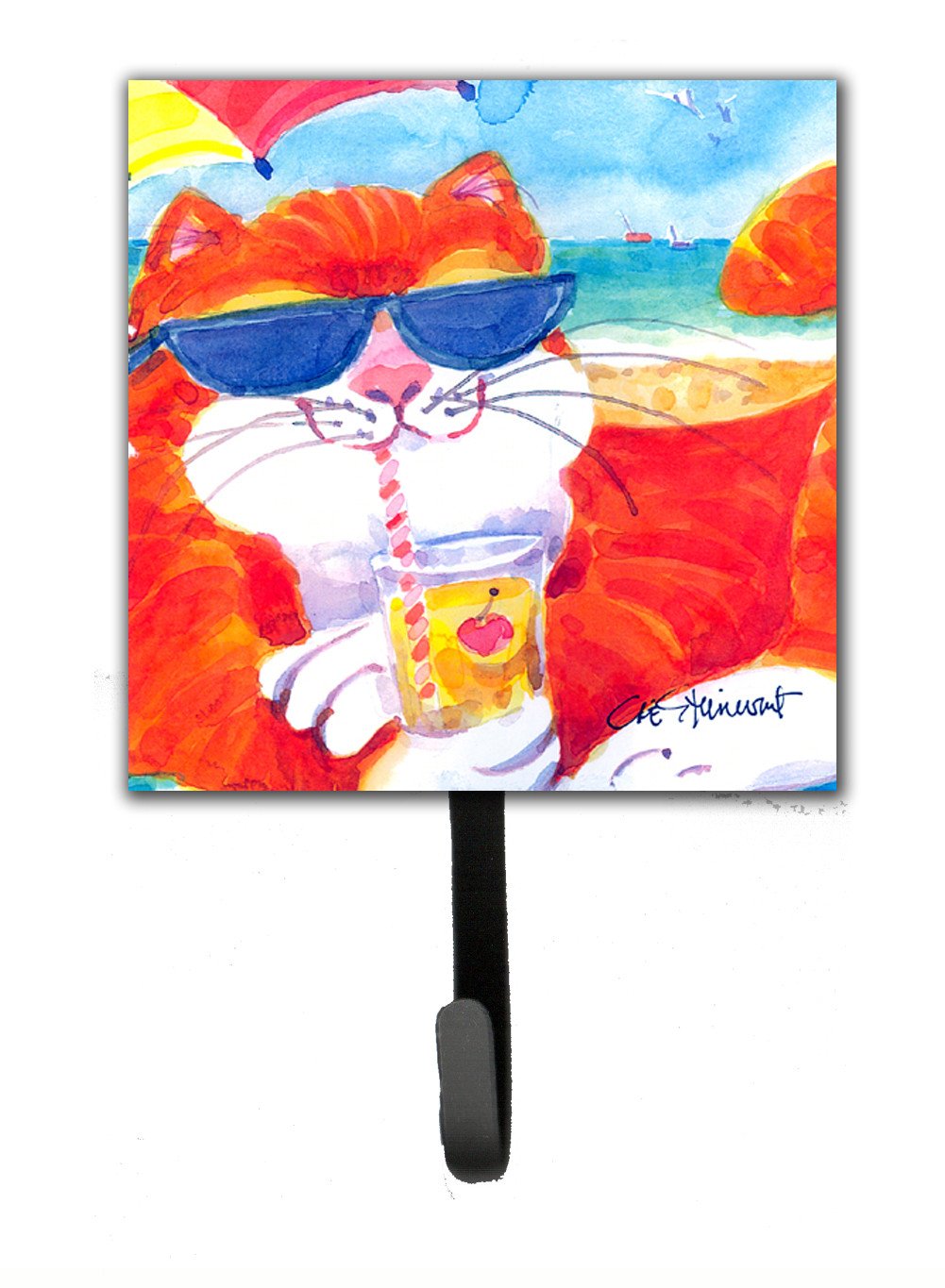 Cool Cat with Sunglasses at the beach Leash Holder or Key Hook by Caroline's Treasures