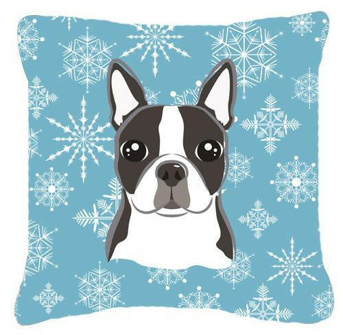 Snowflake Boston Terrier Fabric Decorative Pillow BB1637PW1414 - the-store.com