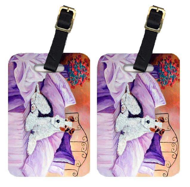 Pair of 2 Fox Terrier Waiting on Mom Luggage Tags by Caroline&#39;s Treasures