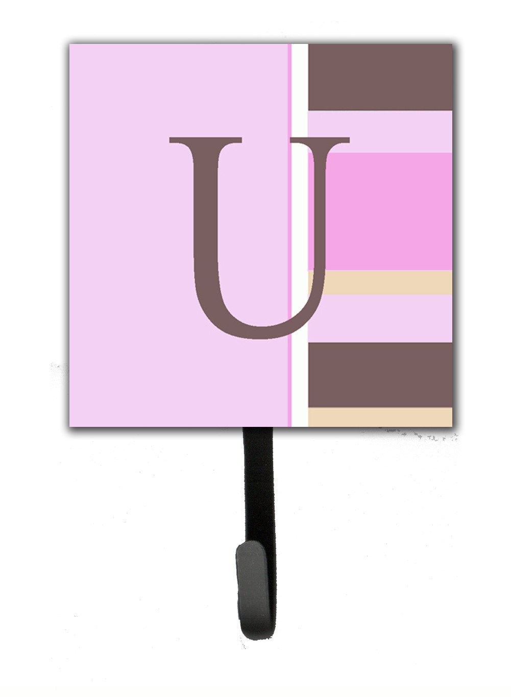 Letter U Initial Monogram - Pink Stripes Leash Holder or Key Hook by Caroline's Treasures