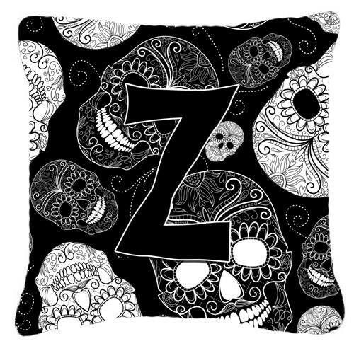 Letter Z Day of the Dead Skulls Black Canvas Fabric Decorative Pillow CJ2008-ZPW1414 by Caroline's Treasures