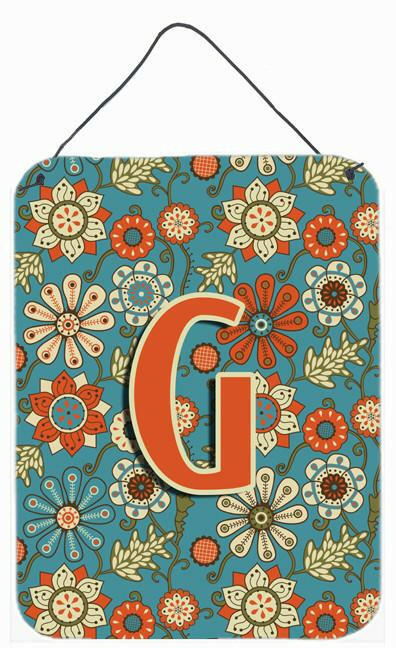 Caroline's Treasures Letter G Flowers Retro Blue Wall or Door Hanging Prints CJ2012-GDS1216