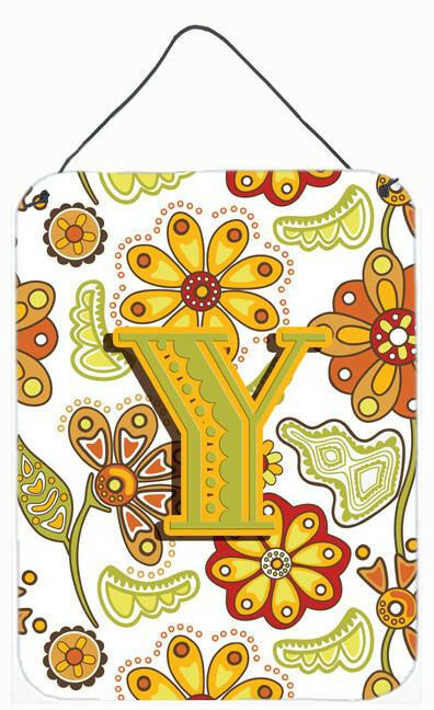 Caroline's Treasures Letter Y Floral Mustard and Green Wall or Door Hanging Prints CJ2003-YDS1216