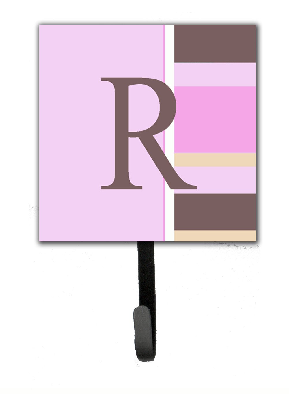 Letter R Initial Monogram - Pink Stripes Leash Holder or Key Hook by Caroline&#39;s Treasures