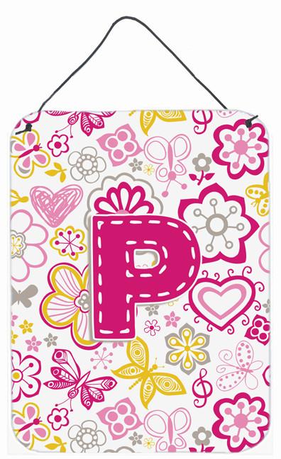 Letter P Flowers and Butterflies Pink Wall or Door Hanging Prints CJ2005-PDS1216 by Caroline&#39;s Treasures