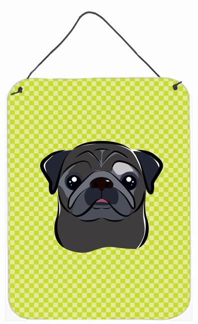 Checkerboard Lime Green Black Pug Wall or Door Hanging Prints BB1325DS1216 by Caroline's Treasures