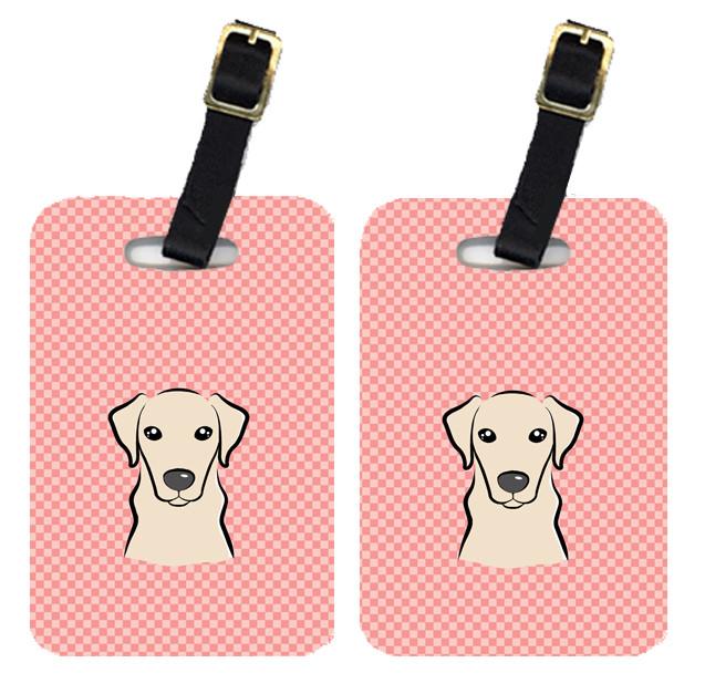 Pair of Checkerboard Pink Yellow Labrador Luggage Tags BB1222BT by Caroline&#39;s Treasures