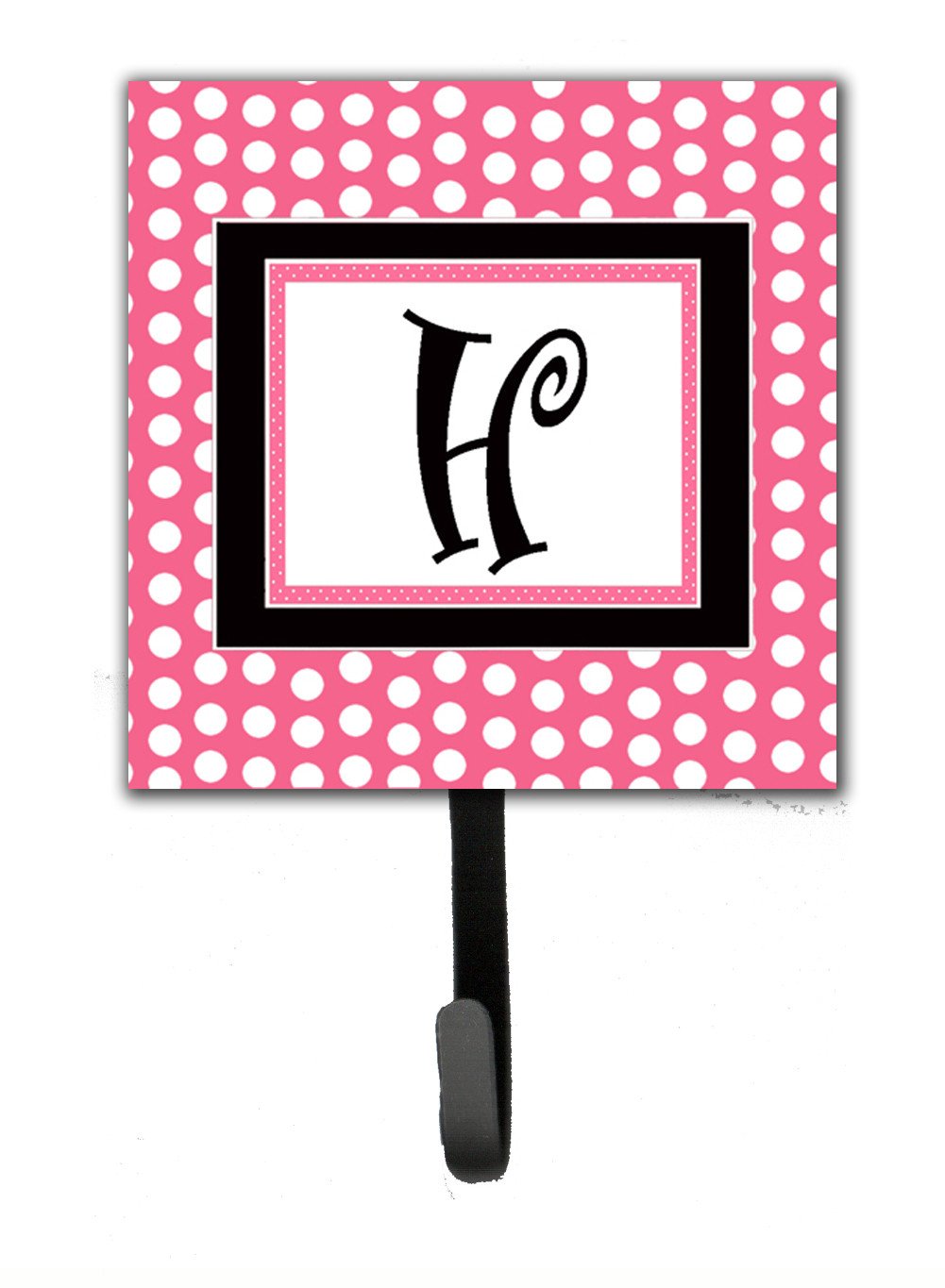 Letter H Initial Monogram - Pink Black Polka Dots Leash Holder or Key Hook by Caroline&#39;s Treasures