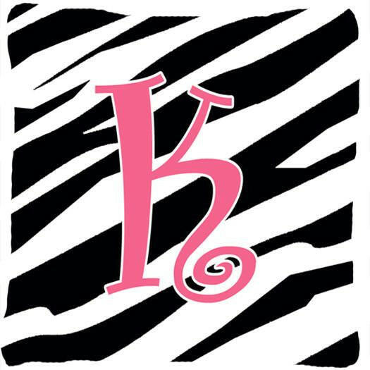 Monogram Initial K Zebra Stripe and Pink Decorative Canvas Fabric Pillow CJ1037 - the-store.com