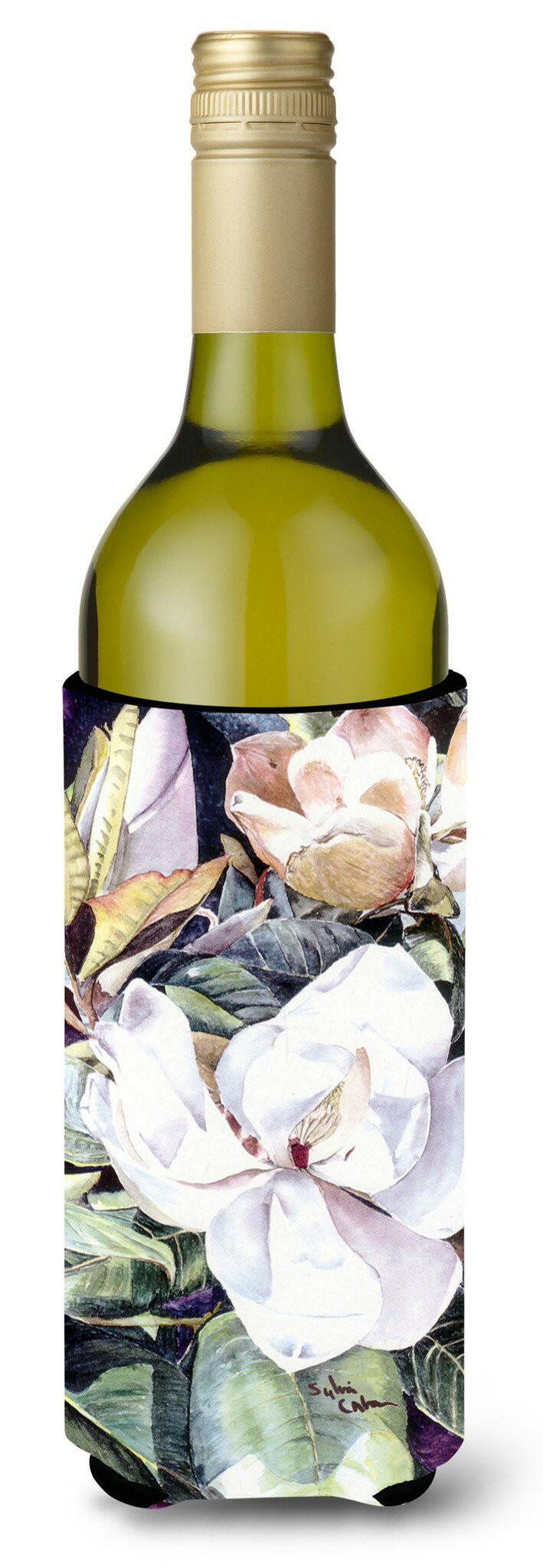 Flower - Magnolia Wine Bottle Beverage Insulator Beverage Insulator Hugger 8002LITERK by Caroline&#39;s Treasures