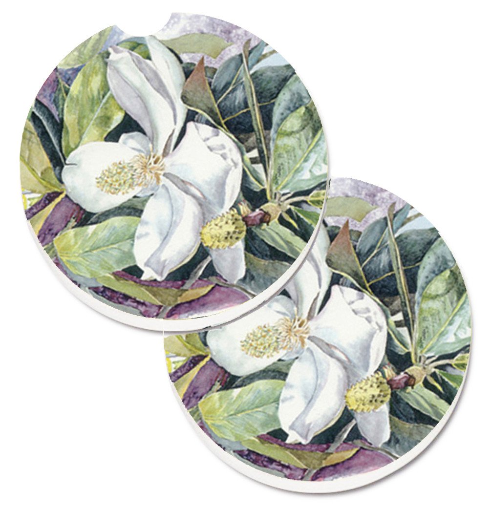 Flower - Magnolia Set of 2 Cup Holder Car Coasters 8004CARC by Caroline&#39;s Treasures
