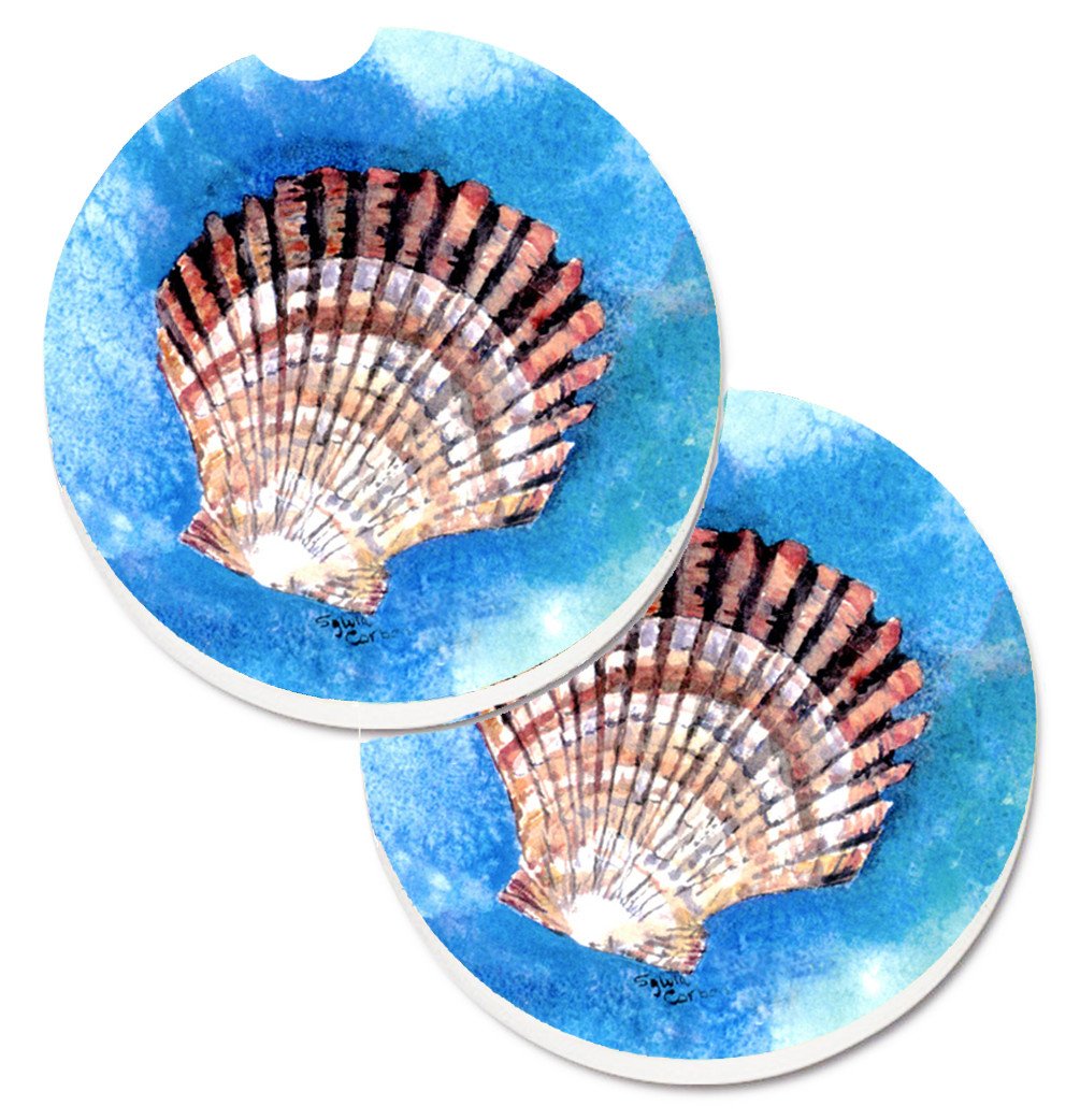 Scallop Sea Shell Set of 2 Cup Holder Car Coasters 8008CARC by Caroline&#39;s Treasures
