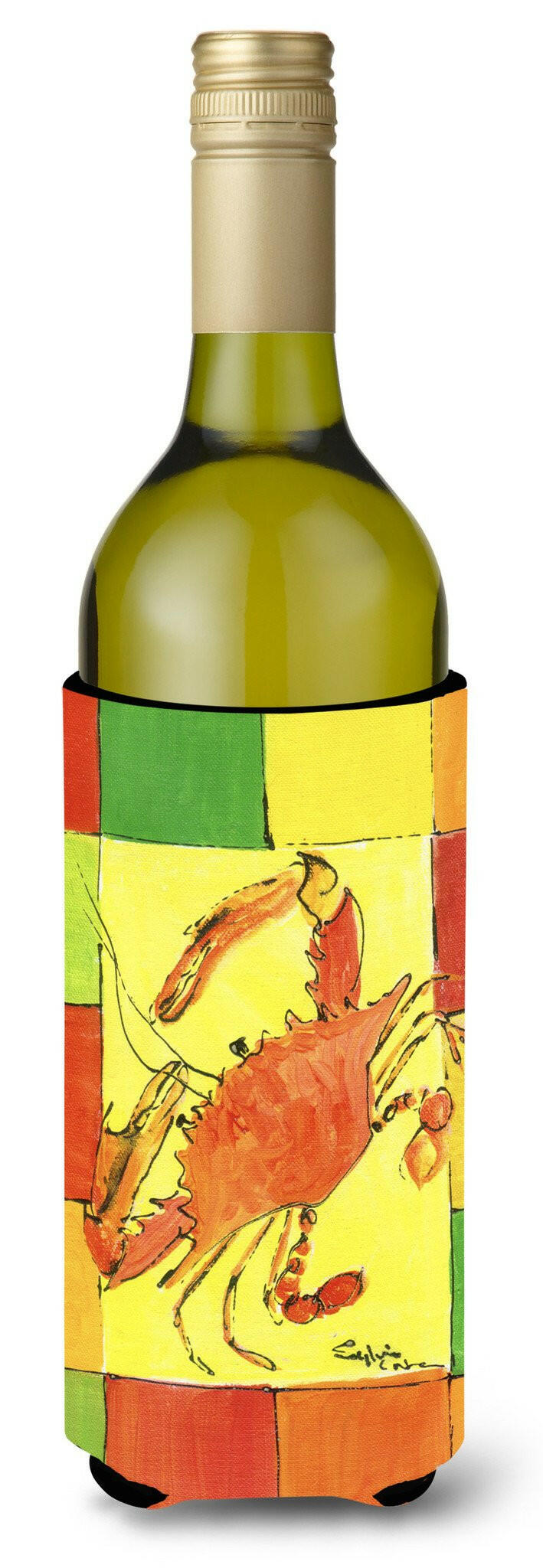 Crab Bright Yellow Orange and Greeen Wine Bottle Beverage Insulator Beverage Insulator Hugger by Caroline&#39;s Treasures