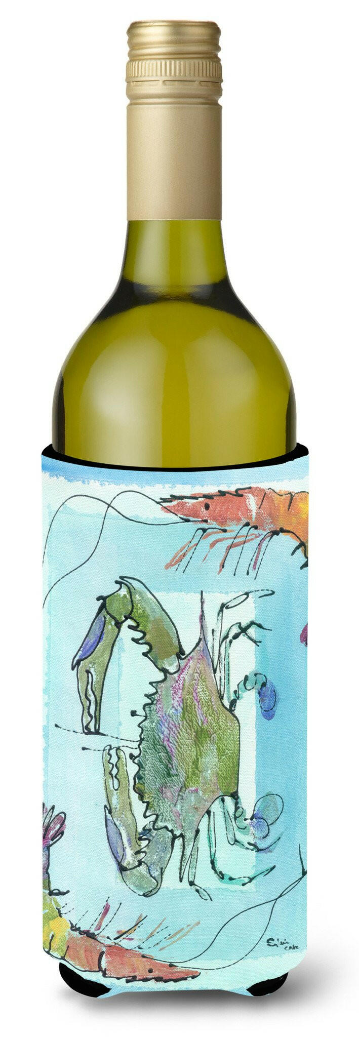 Crab and Shrimp Wine Bottle Beverage Insulator Beverage Insulator Hugger 8022LITERK by Caroline's Treasures