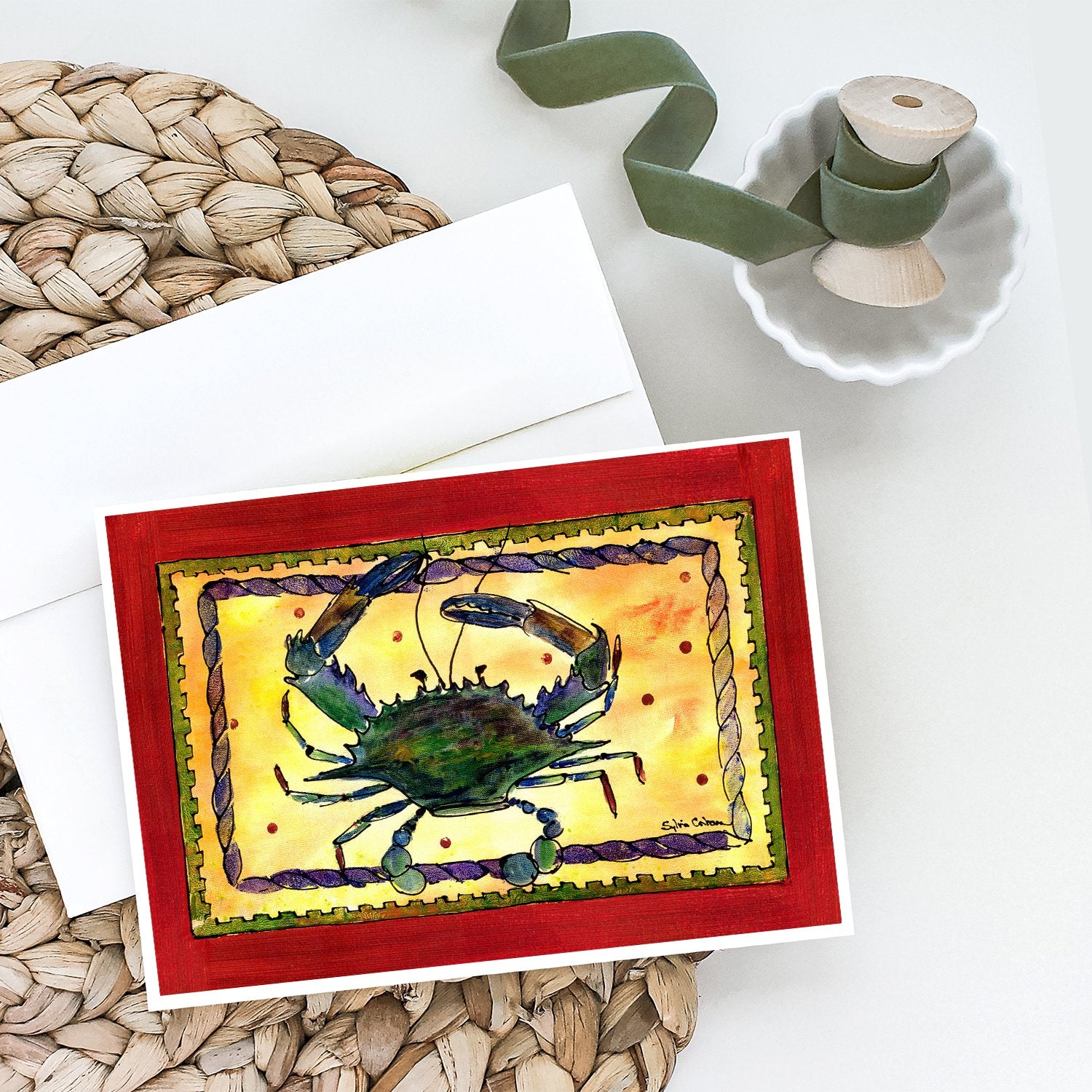 Blue Crab rope border Greeting Cards and Envelopes Pack of 8 - the-store.com