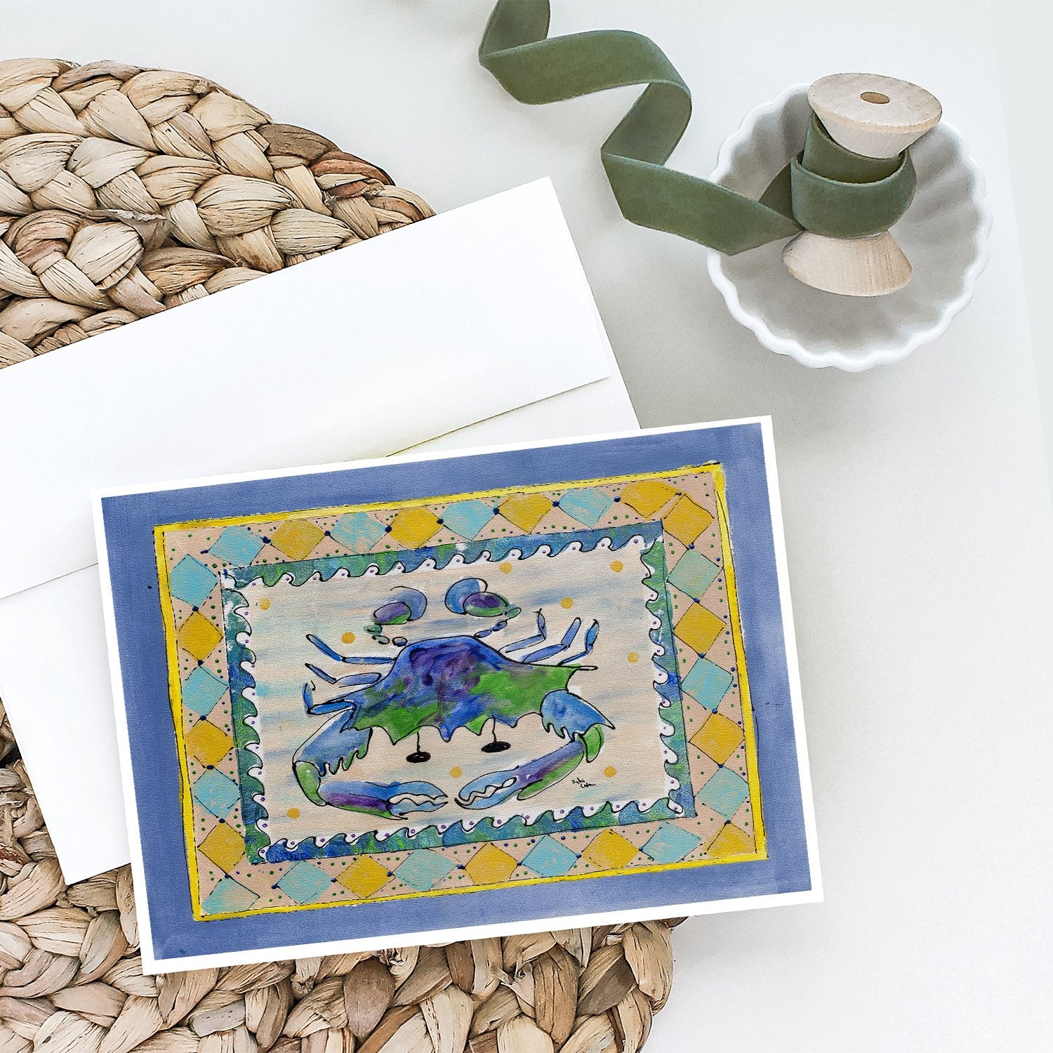 Crab Harlequin Greeting Cards and Envelopes Pack of 8 - the-store.com
