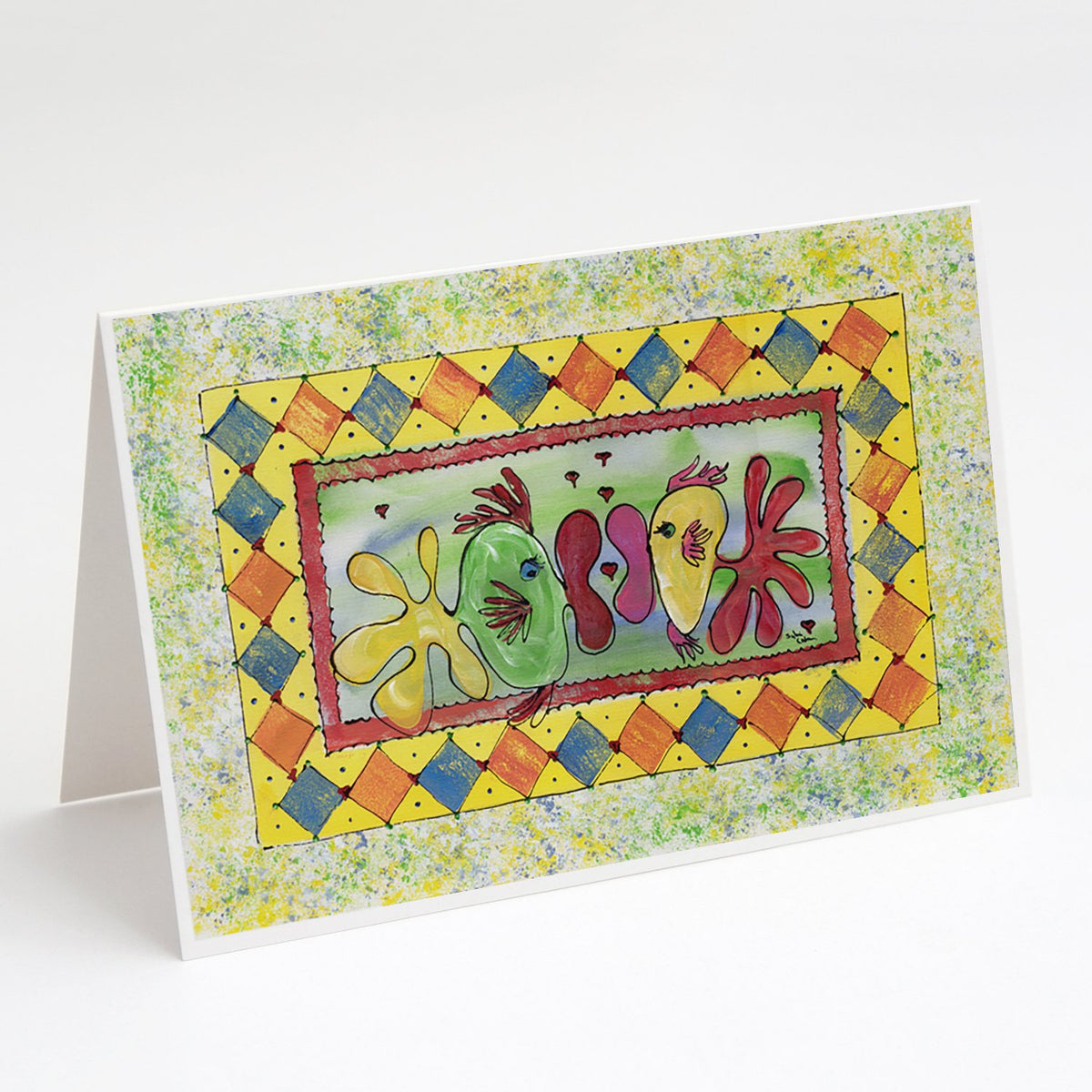 Buy this Kissing Fish Yellow and Green Greeting Cards and Envelopes Pack of 8