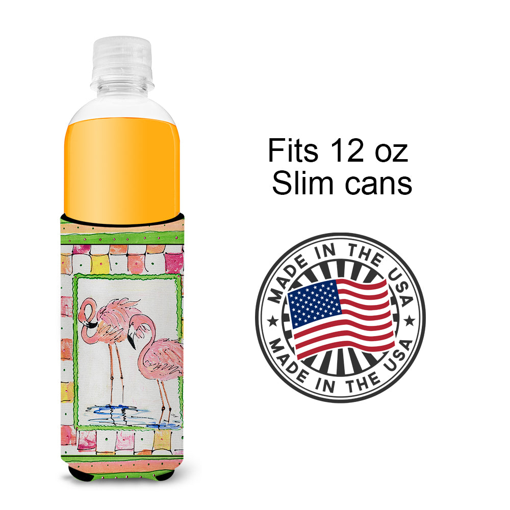Pair of Pink Flamingos Ultra Beverage Insulators for slim cans 8077MUK.