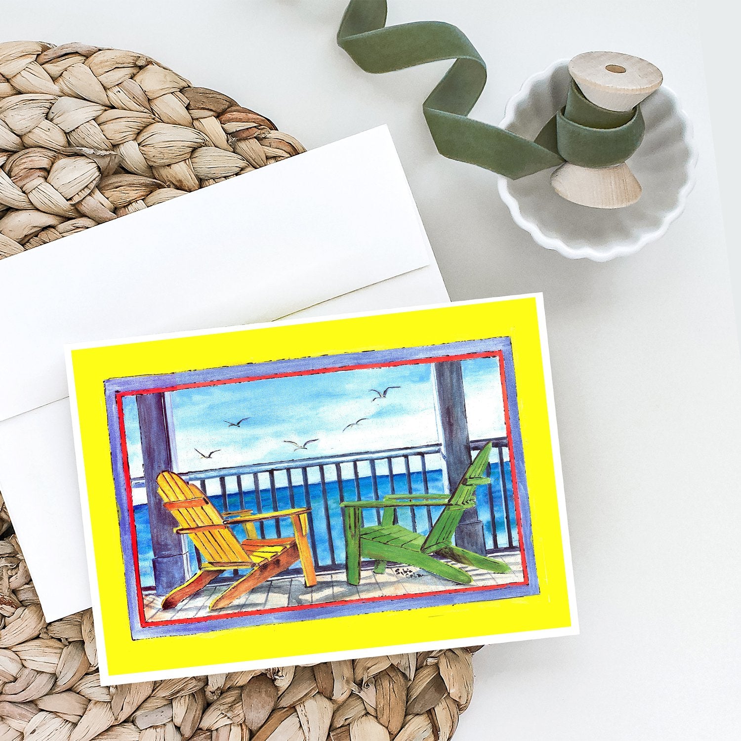 Adirondack Chairs Yellow Greeting Cards and Envelopes Pack of 8 - the-store.com