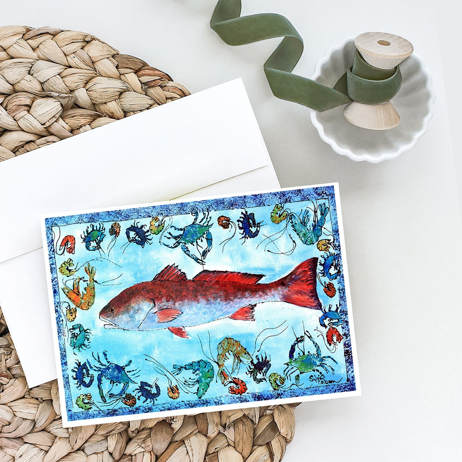 Red Fish Greeting Cards and Envelopes Pack of 8 - the-store.com