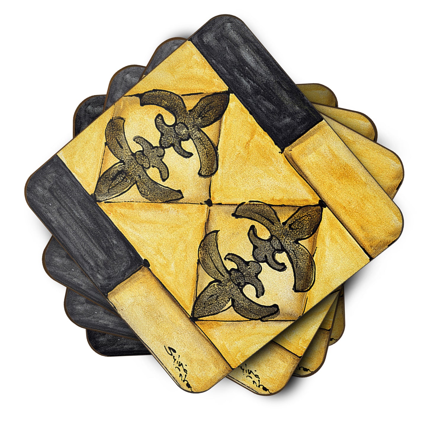Set of 4 Black Gold Foam Coasters - the-store.com