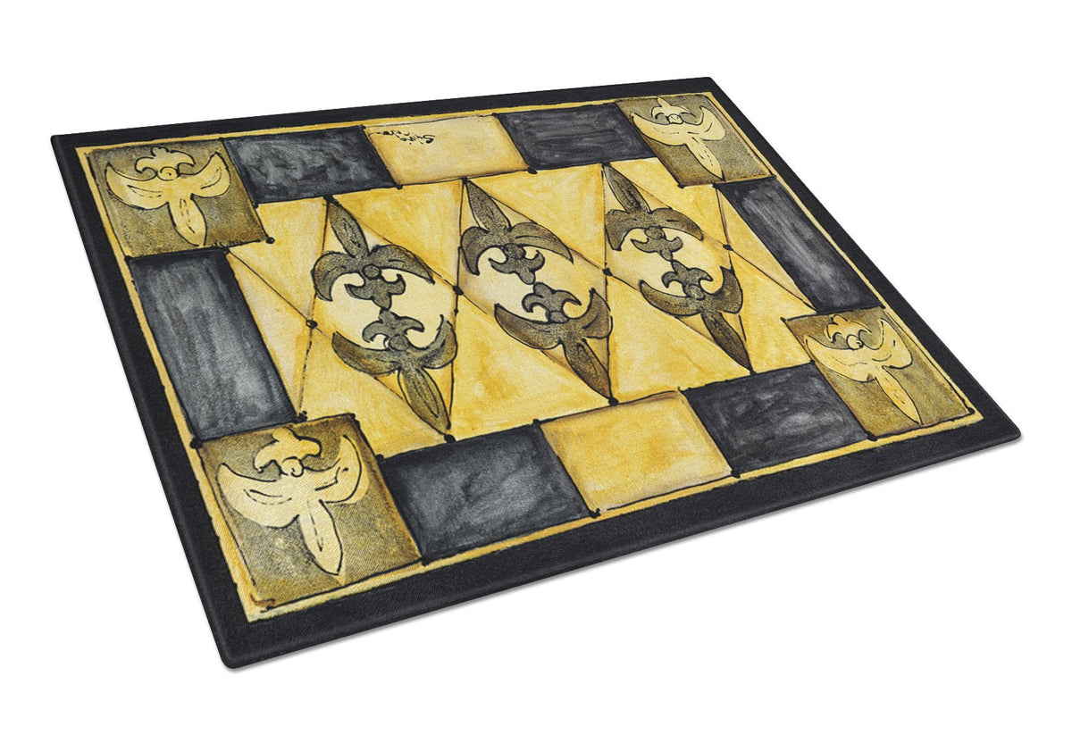 Black and Gold Fleur de lis Glass Cutting Board by Caroline&#39;s Treasures