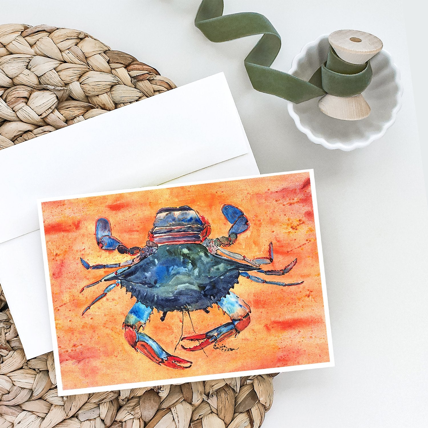 Buy this Female Blue Crab on Orange Greeting Cards and Envelopes Pack of 8