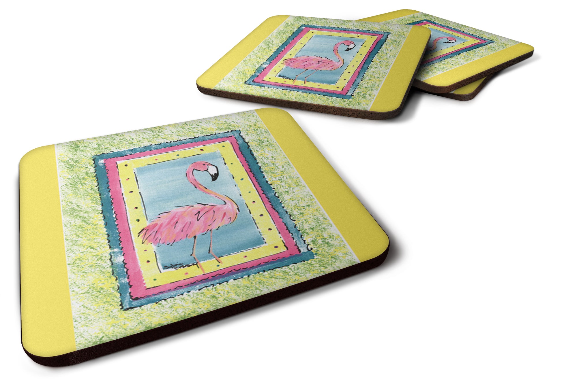 Set of 4 Bird - Flamingo Foam Coasters - the-store.com